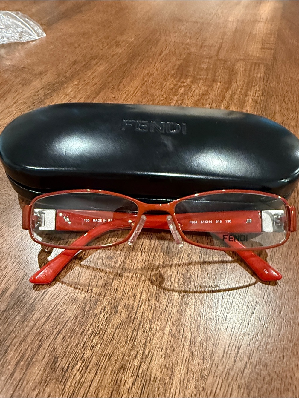Fendi Red Rectangular Glasses with Black Case